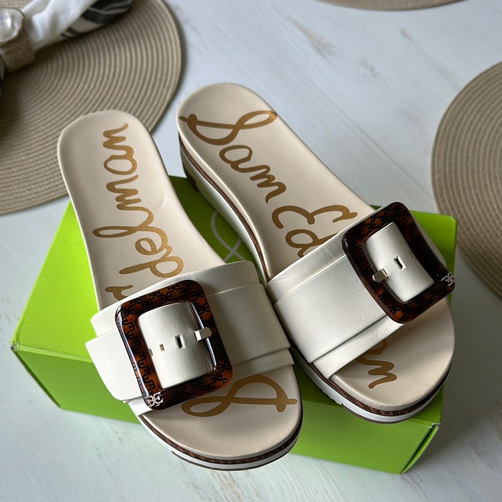 Sam Edelman White Sandals with Adjustable Buckles